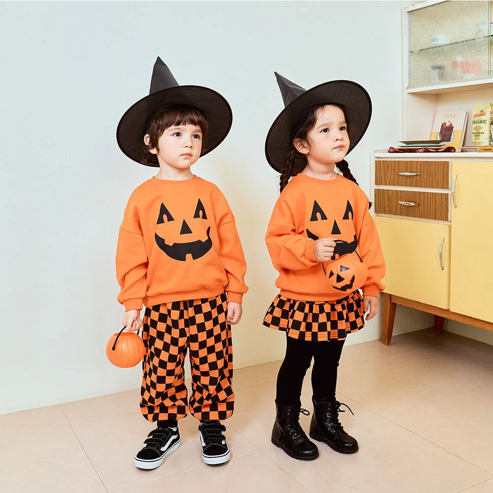 Jungen Mädchen Halloween Kürbis-Outfit Feiertagsparty Kinder Langarm Weiches Bequemes Set Atmungsaktives Kinder-Freizeit-Outfit Niedliches Zweiteiler-Set für Babys – Detail 16