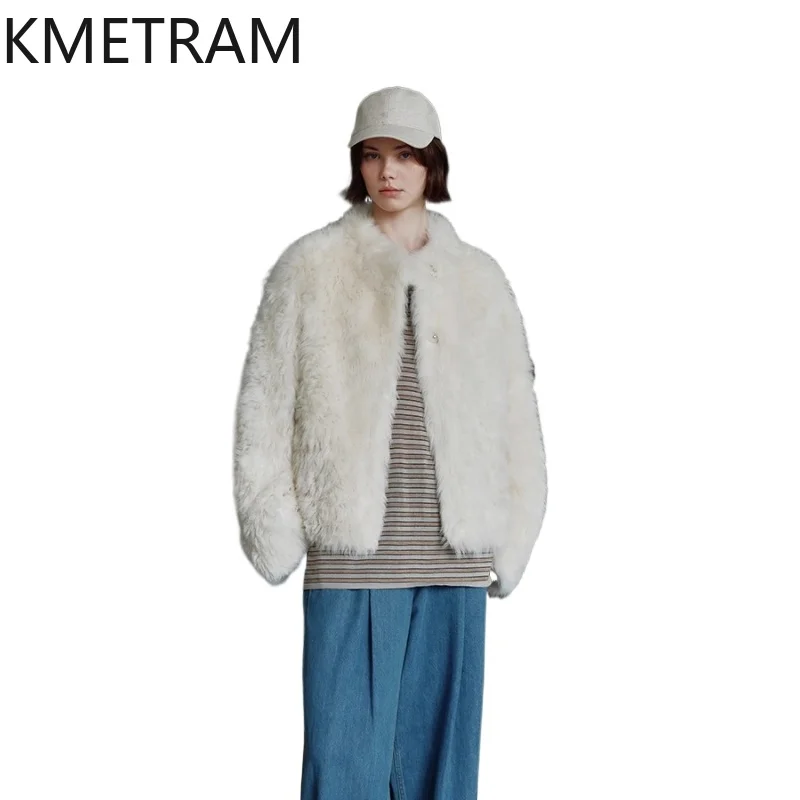 

Женская двусторонняя шуба из натуральной тосканы, шерсть овчины, короткая шуба из натурального меха, зимняя одежда в стиле Old Money, женская шуба 2025