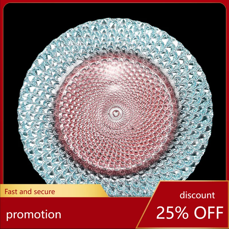 

HXL Colorful Glass Dinner Plate Hotel Restaurant Dessert Salad Plate