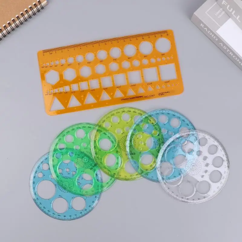 

New 1Pcs Circles Drawing Shape Geometric Drawing Stencils Tools Multifunction Geometric Template Plastic Measuring Ruler