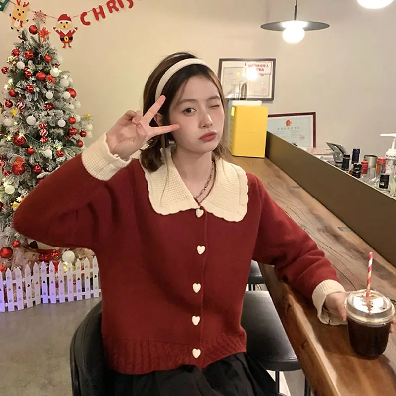 

Cardigans Vintage Korean Style Sweaters Womens Autumn Openknit Ribbed-Cuffs Wide-Collar Fashionable High-Quality Formal Harajuku