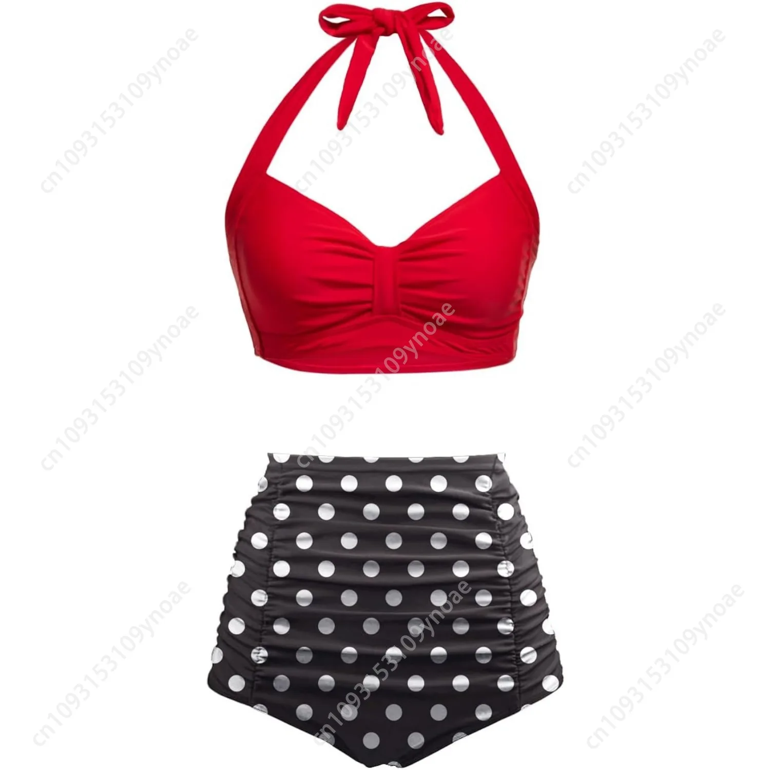 Retro Star Moon Print Bikini Sexy Women V Neck Halter Swimsuit Bra Backless High Waist Thong Hot Girls Two Piece Tummy Swimsuits
