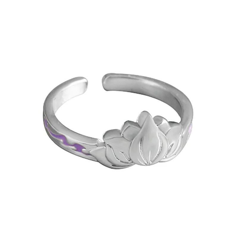 Jiang Cheng Anime Jewelry Purple Electric Lotus Ring Two-dimensional Surrounding Alloy Open Ring Adjustable Fashion Jewelry