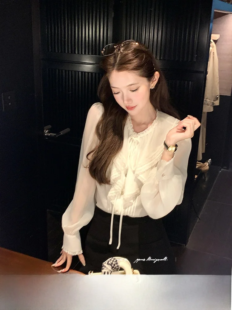 

Acaine Women's Long Sve irt Faionable Layering Inner Wear Ele French Sle Breathable Polyester Spring Autumn Top