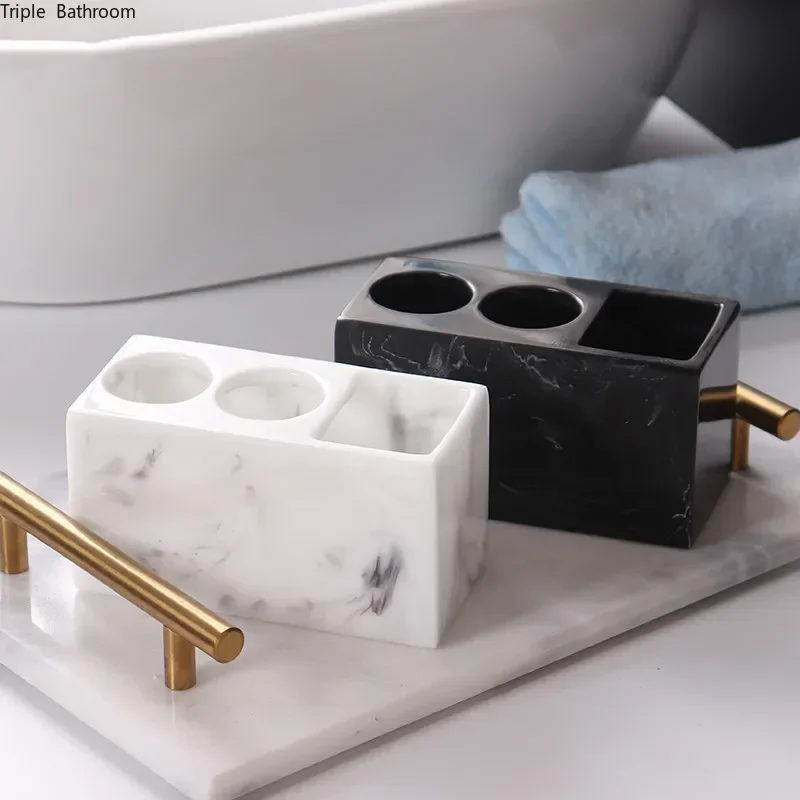 1pc Creative Marble Pattern Resin Multifunction Electric Toothbrush Rack Toothpaste Holder Bathroom Cleaning Brush Storage Box