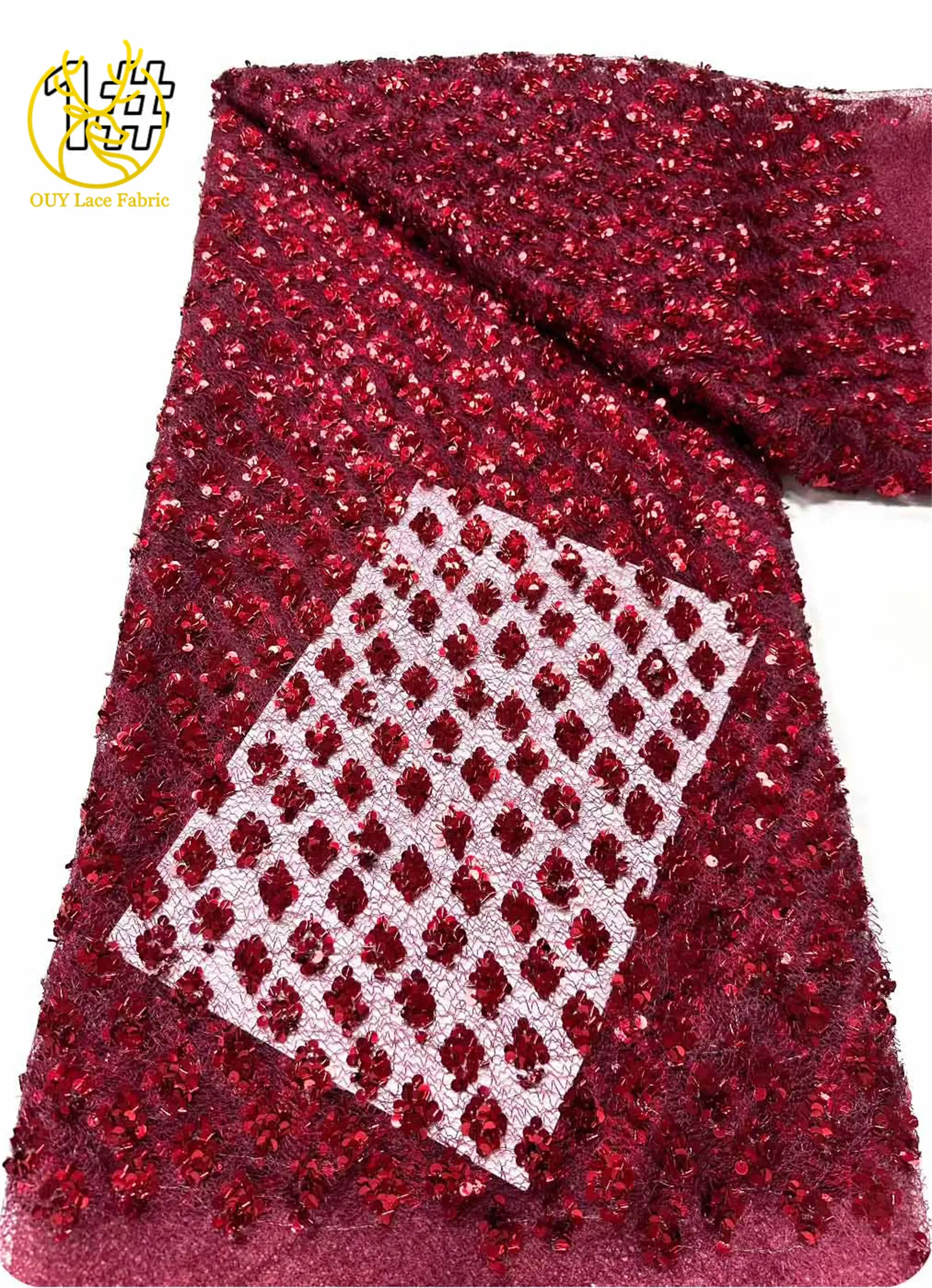 Neuester eleganter französischer Pailletten-Spitzenstoff 2026 Afrikanischer nigerianischer Spitzenstoff, geeignet für Damen-Partykleider und Hochzeitskleider – Detail 11