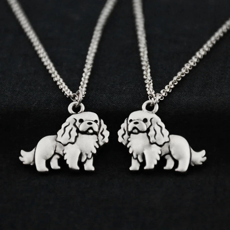 Cute Cartoon Cavalier King Charles Spaniel & English Toy Spaniel Dog Pet Charms Pendant Necklaces Stainless Steel Chain Gift