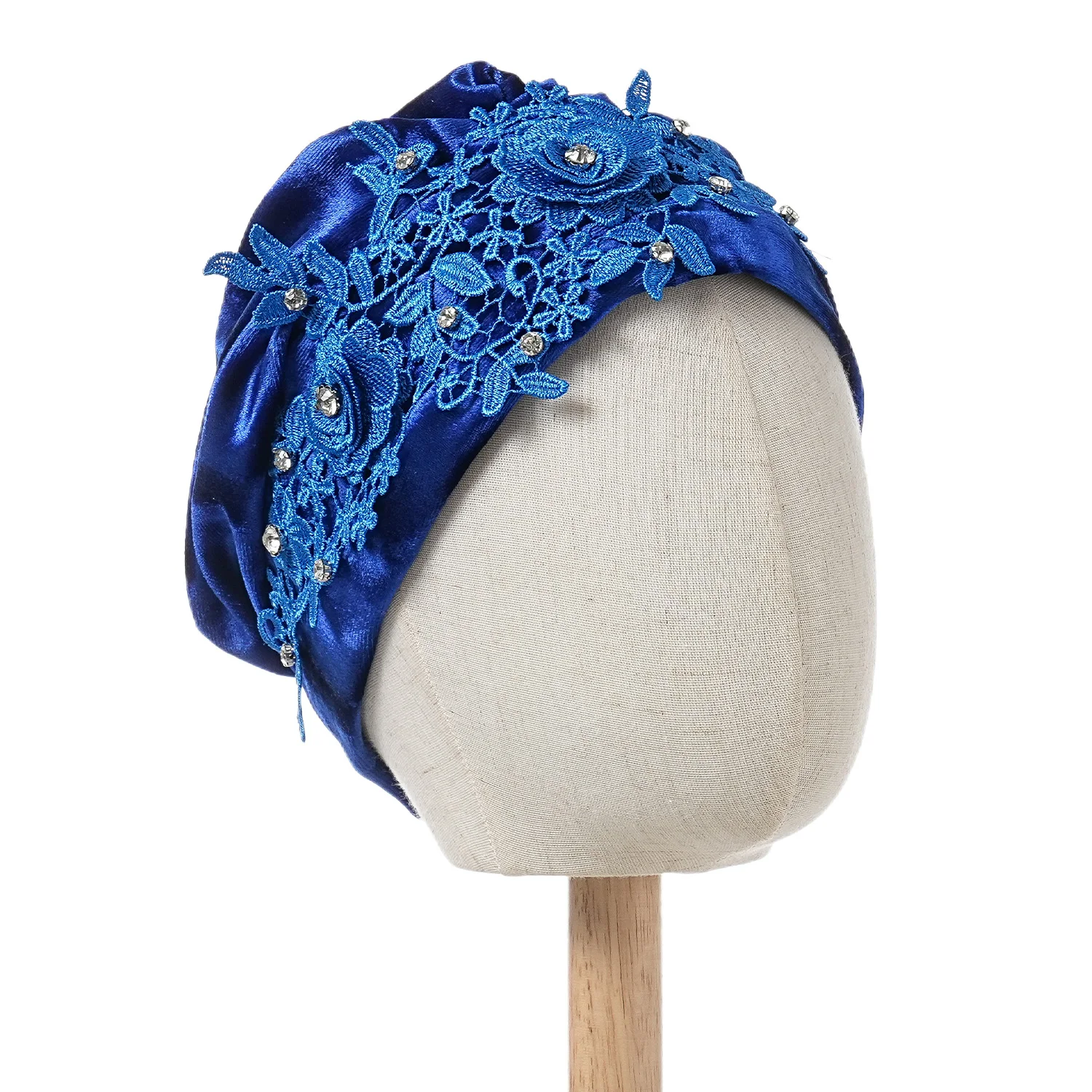 Blumenstickerei-Turban-Mütze für Damen, modische Kopfbedeckung, Samt-Moschehausschlag, Bonnet, Turbante Mujer – Detail 9