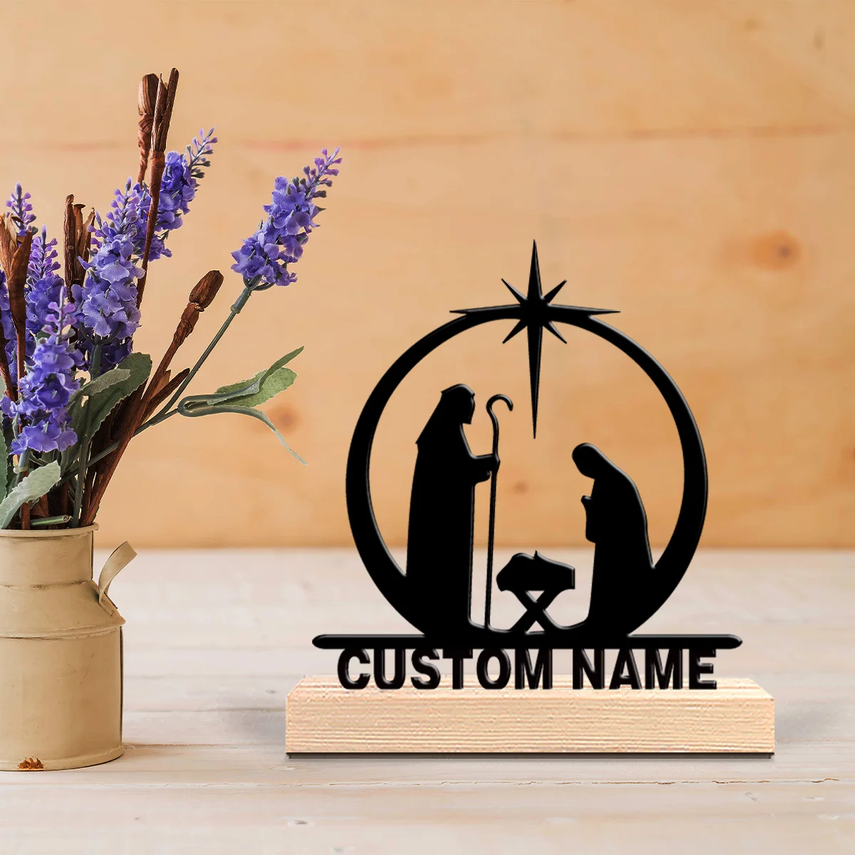 1pc Personalized Custom Prayer Metal Statues Iron Ornament Tin Sculpture With Wood Base For Children Gifts