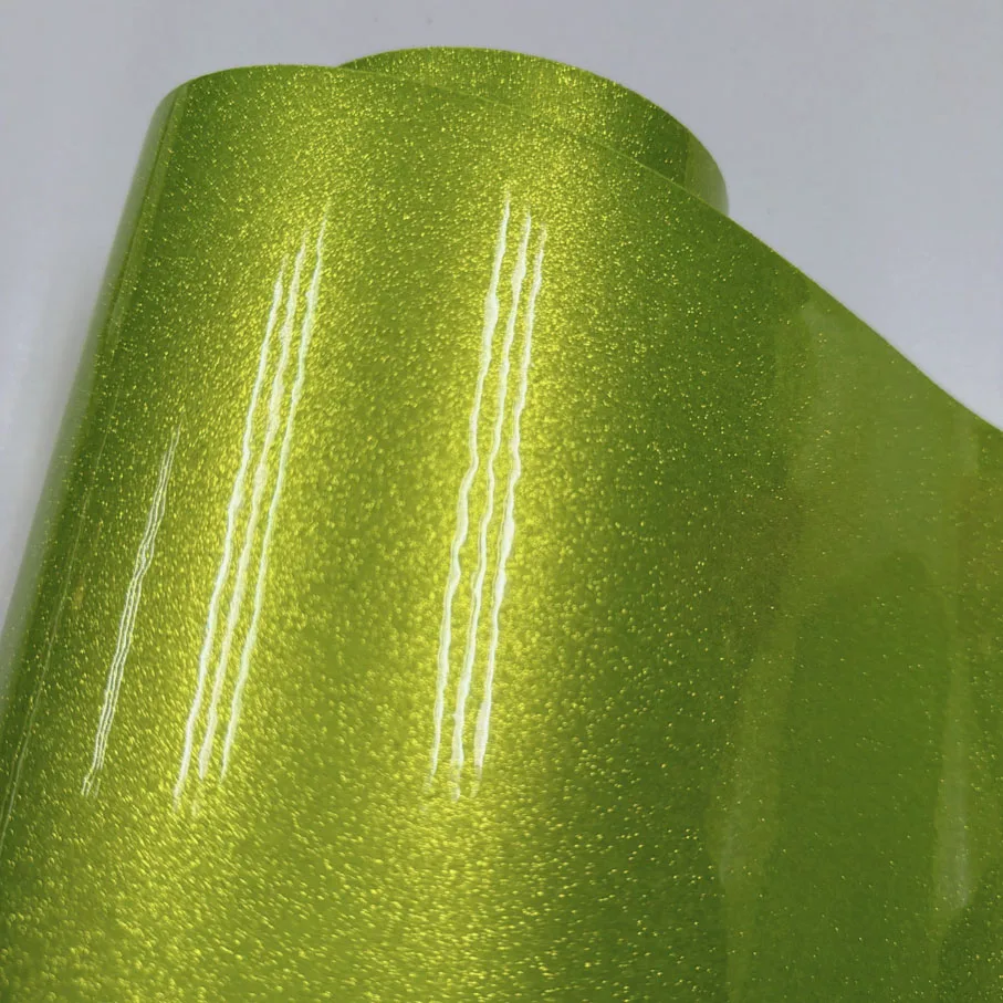 50cm*152/200/300CM Super Glossy Fluorescent Green Glitter Diamond Car Wrap Film Glossy Pearl Candy Motorbike Scooter Sticker