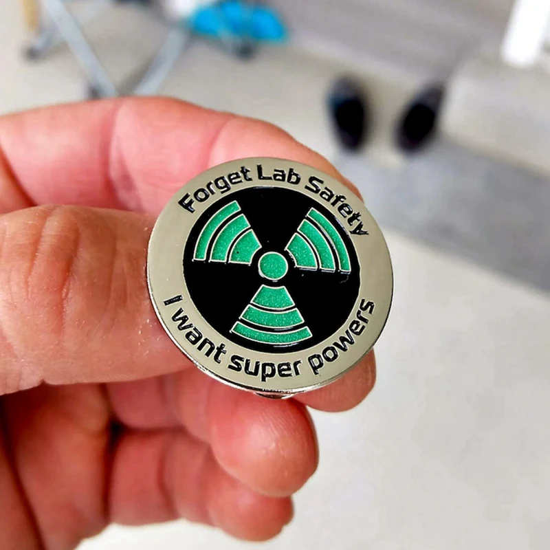 5 alfileres esmaltados científicos que brillan en la oscuridad, olvides la seguridad del laboratorio, quiero superpoderes, alfiler para solapa, alfiler divertido
