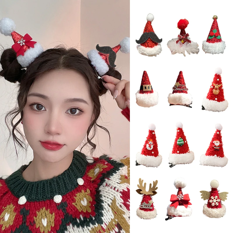 1PC Christmas Party Hair Clips Santa Claus Hat Hairpins for Children Hair Cards Dress Up Hair Antlers Festivel Hair Accessories