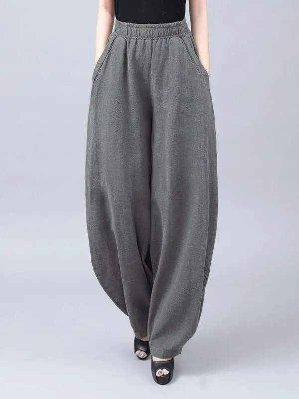 กางเกงลำลองเอวยางยืดทรงหลวมสไตล์เรโทรใหม่ปี 2025 สำหรับผู้หญิง เอวสูง ทรงตรง ขากว้าง ขายาว ใส่ได้หลายโอกาส