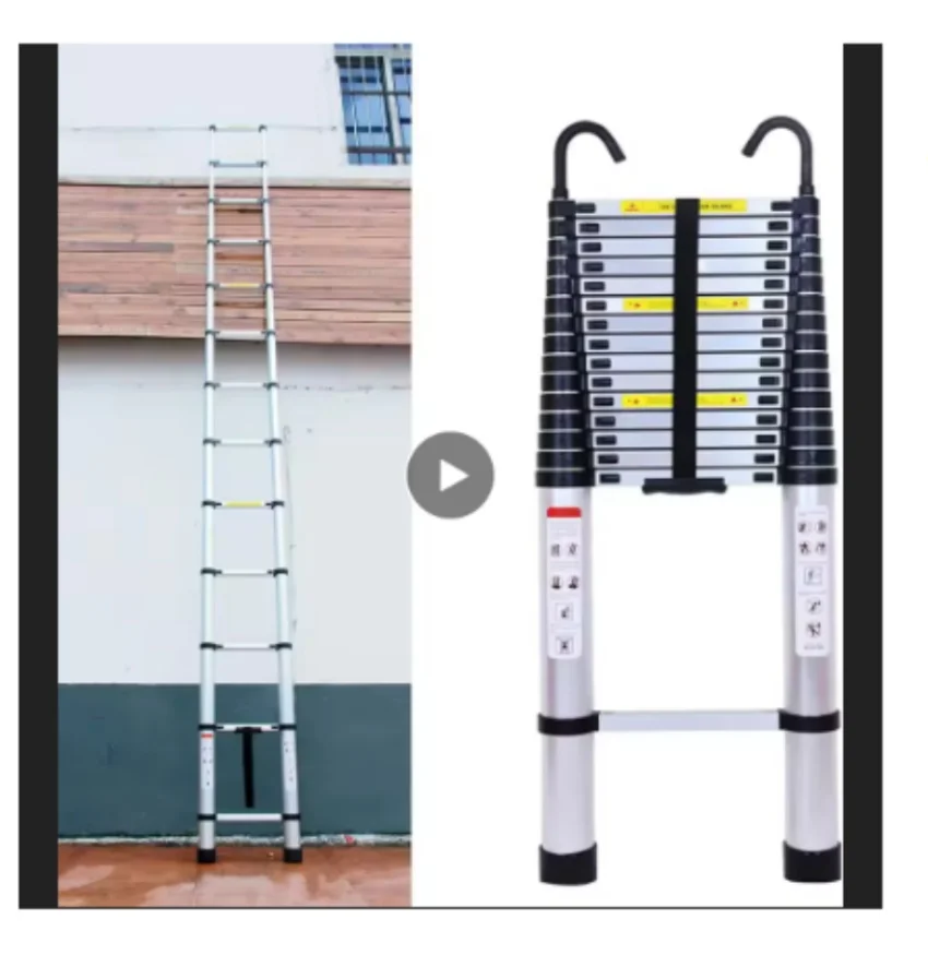 DayPlus Multi-Purpose 6.2M Telescopic Ladder with Removable Hook Aluminium Folding Ladder Non-Slip Extendable Robust 150kg/330lb