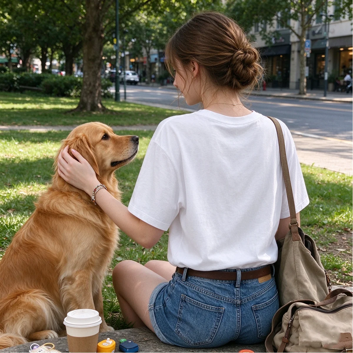 Women White Short Sleeve T Shirt My Best Friend Golden Retriever Dog Floral Graphic Great Gift Dog Lover Crew Neck Loose Casual