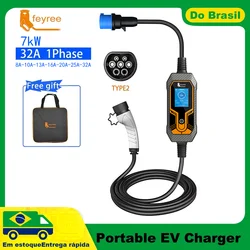 feyree 32A 7KW Type2 EV Portable Charger 11KW 16A 3 Phase 5M Cable EVSE Charging Box Car Charger CEE Plug for Electric Vehicle