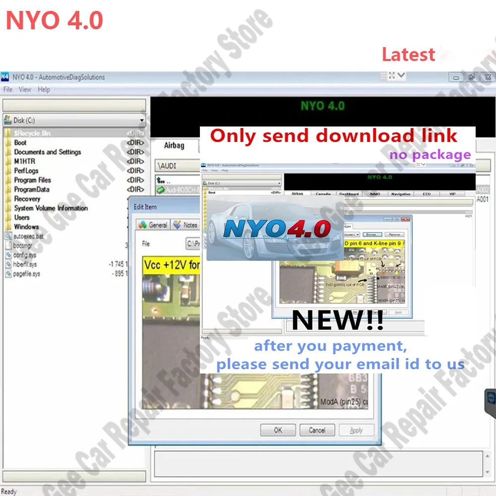 

Latest 2017 NYO 4.0 Full Database Auto Repair Software for Airbag Car Radio Dashboard IMMO Navigation NYO 4 Support Win7/8/10