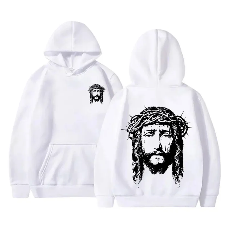 Sorrow Jesus Graphic Print Hoodie Male Hip Hop Vintage Sweatshirt Men Women Casual Oversized Hoodies Men's Fashion Streetwear