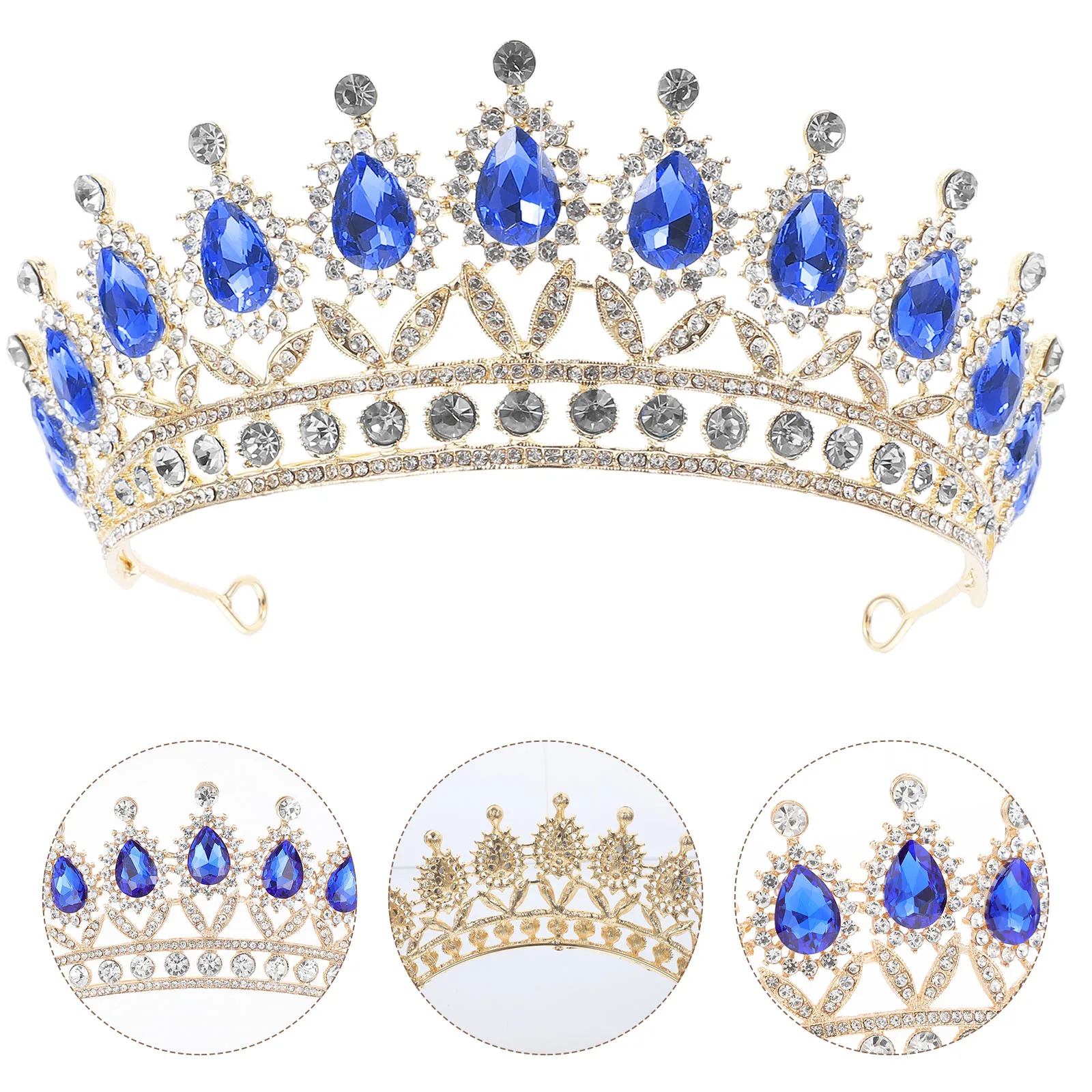 

1pc Crystal Crown Princess Tiara Bridal Wedding Party Headband Water Drop Rhinestone Design Delicate Hair Jewelry Blue
