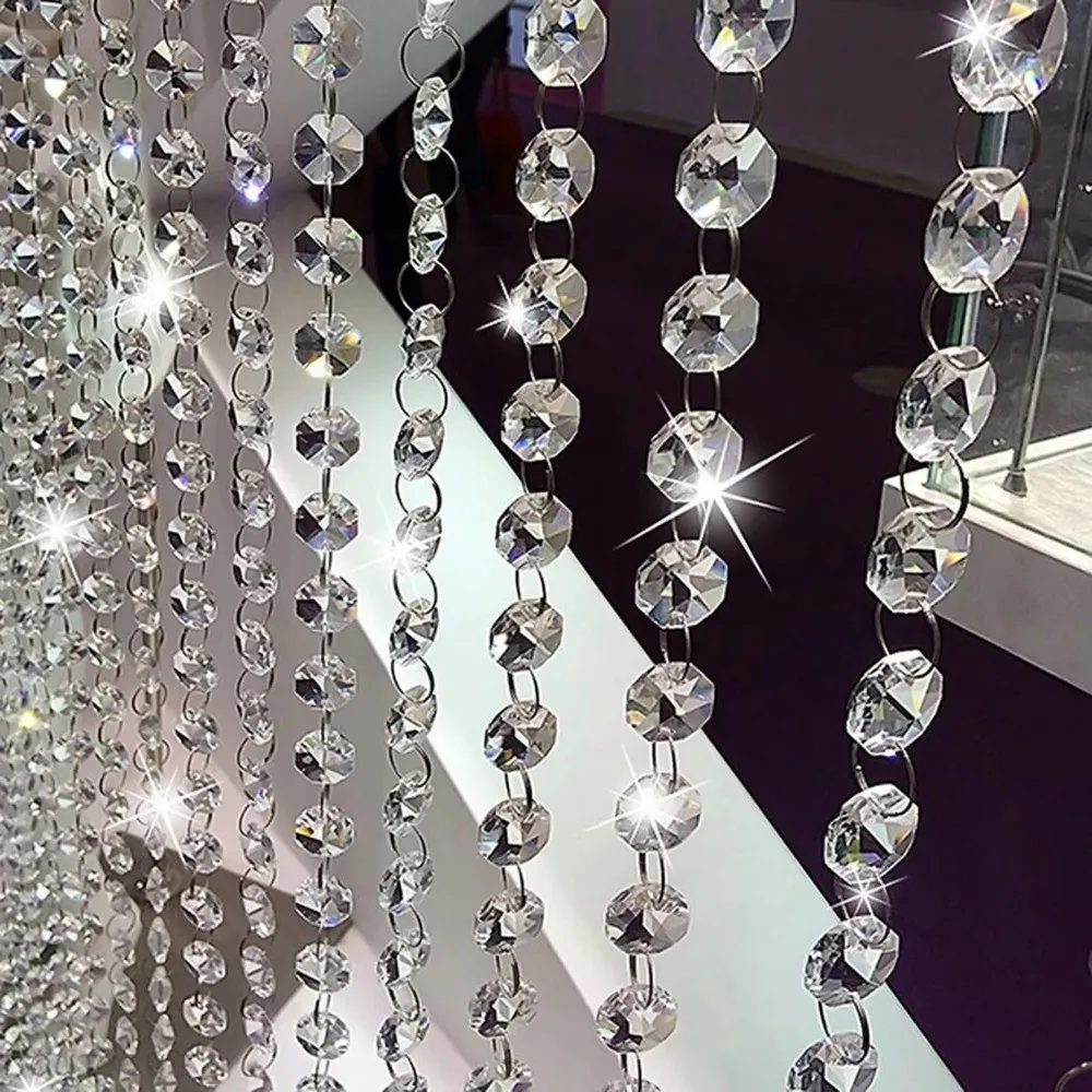 

DIY 5Meters Octagonal Bead Curtain Acrylic Crystal Garland Strand Clear Hanging Diamond Chain For Wedding Birthday