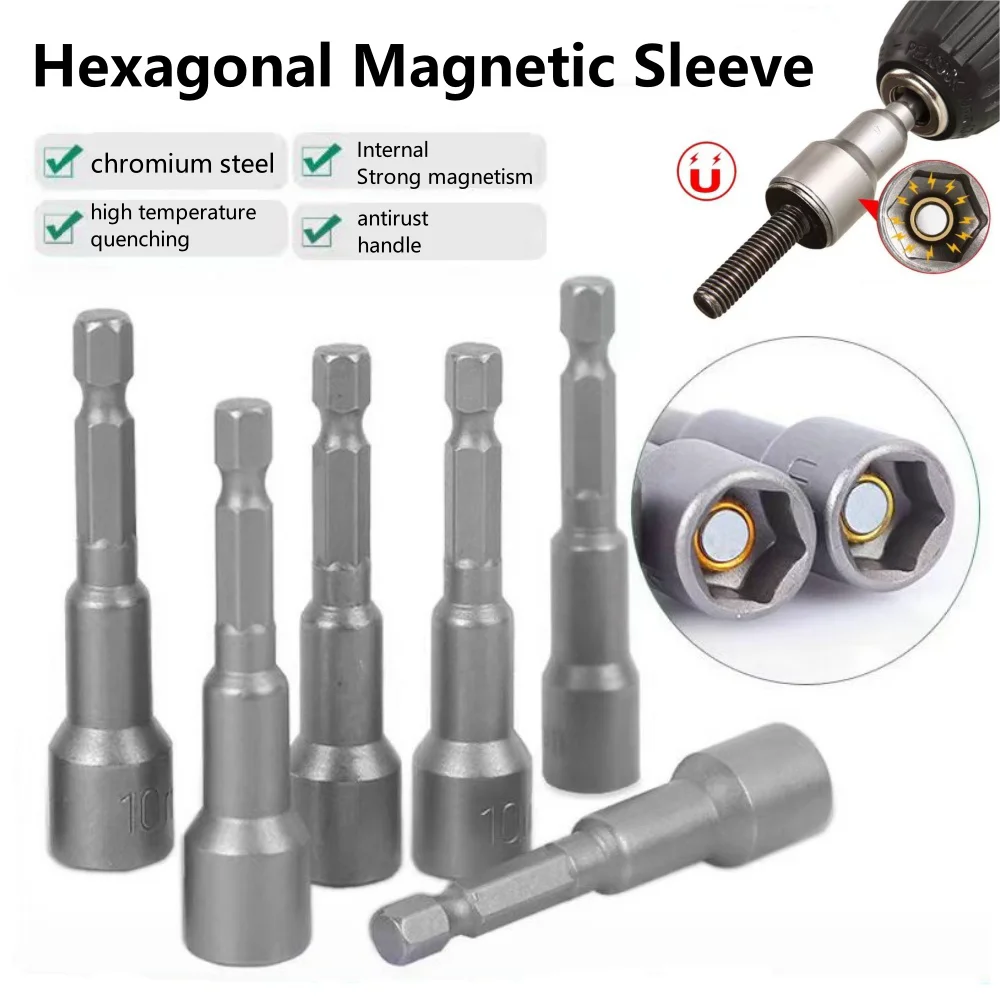 6mm-19mm Hex Socket Sleeve Nozzles Nut Driver Set for Power Drills Impact Drivers Power Screwdriver Handle Tools