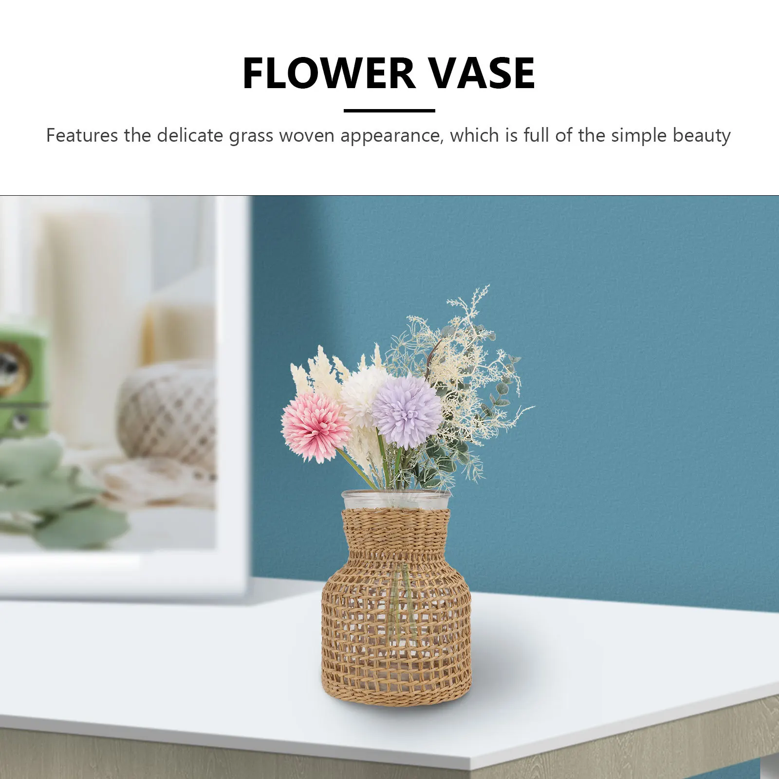 

1Pcs Nordic Style Flower Vase Home Decorative Flower Holder Grass Woven Khaki Long Lasting Home Vase Chic Desktop Decor