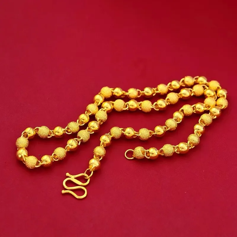 

Men's Necklace Wedding 9999 24K Real Gold Hollow Sand Bead Necklace Men's Pendant Carved Flower Frosted Gifts