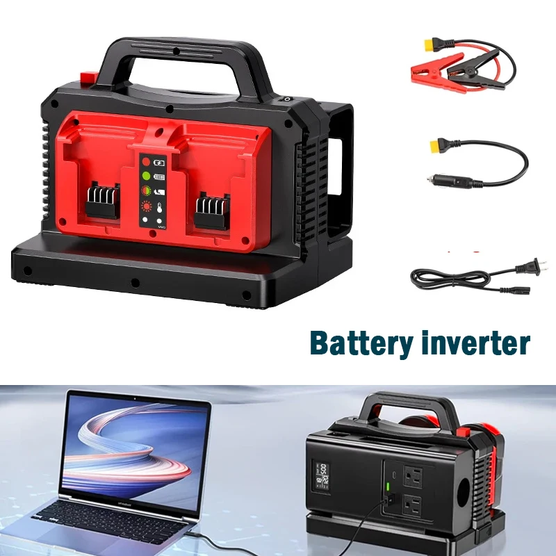 Power Inverter for Milwaukee 18V Battery M/18 500W  portable charger ure Sine Wave DC 20V to AC 120V Adapter Plug