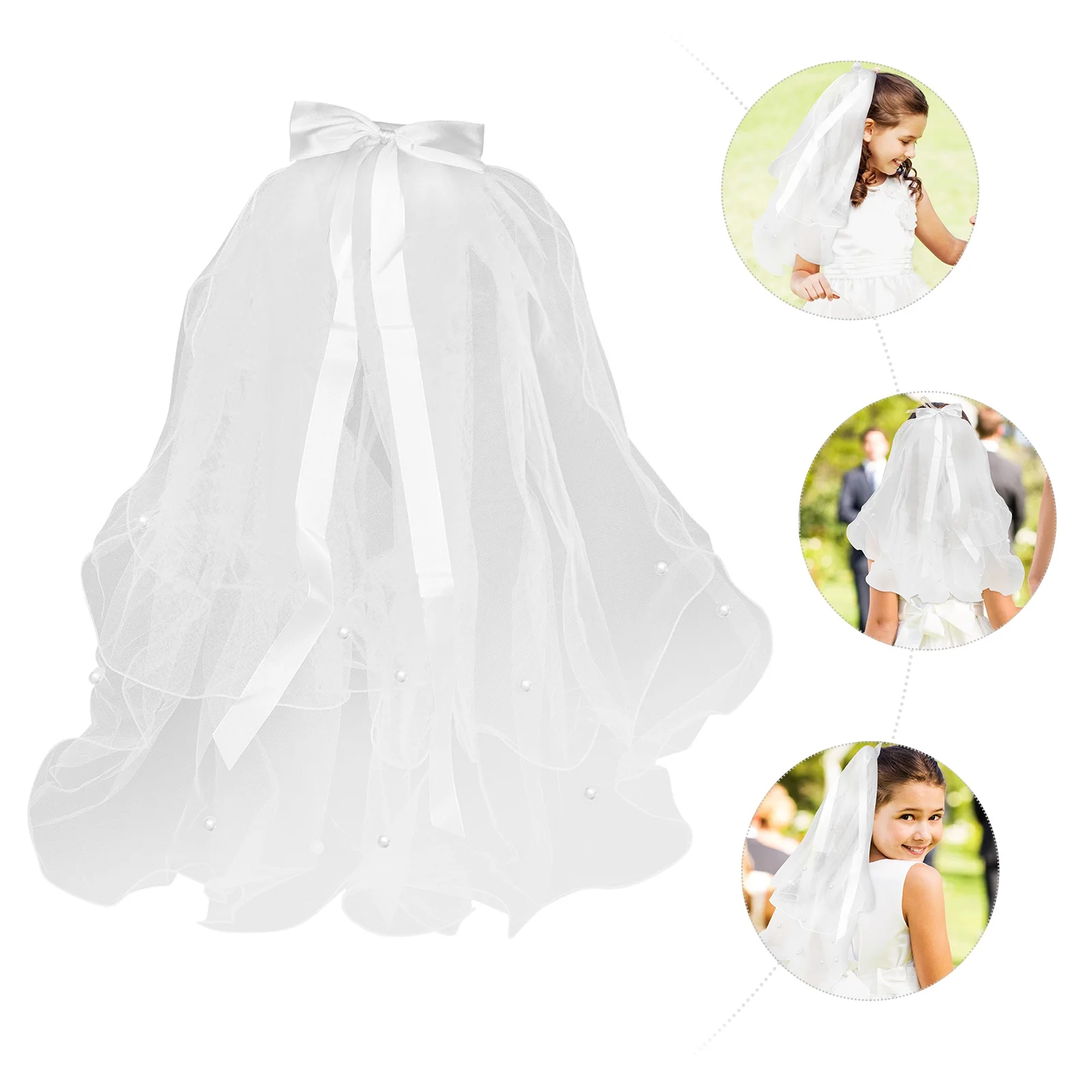 

Pearl Bow Wedding Veil Soft Decor Beautiful Hair Accessories Kids Wedding Veil Girls Dress Photo Bridal Hairstyle Tool
