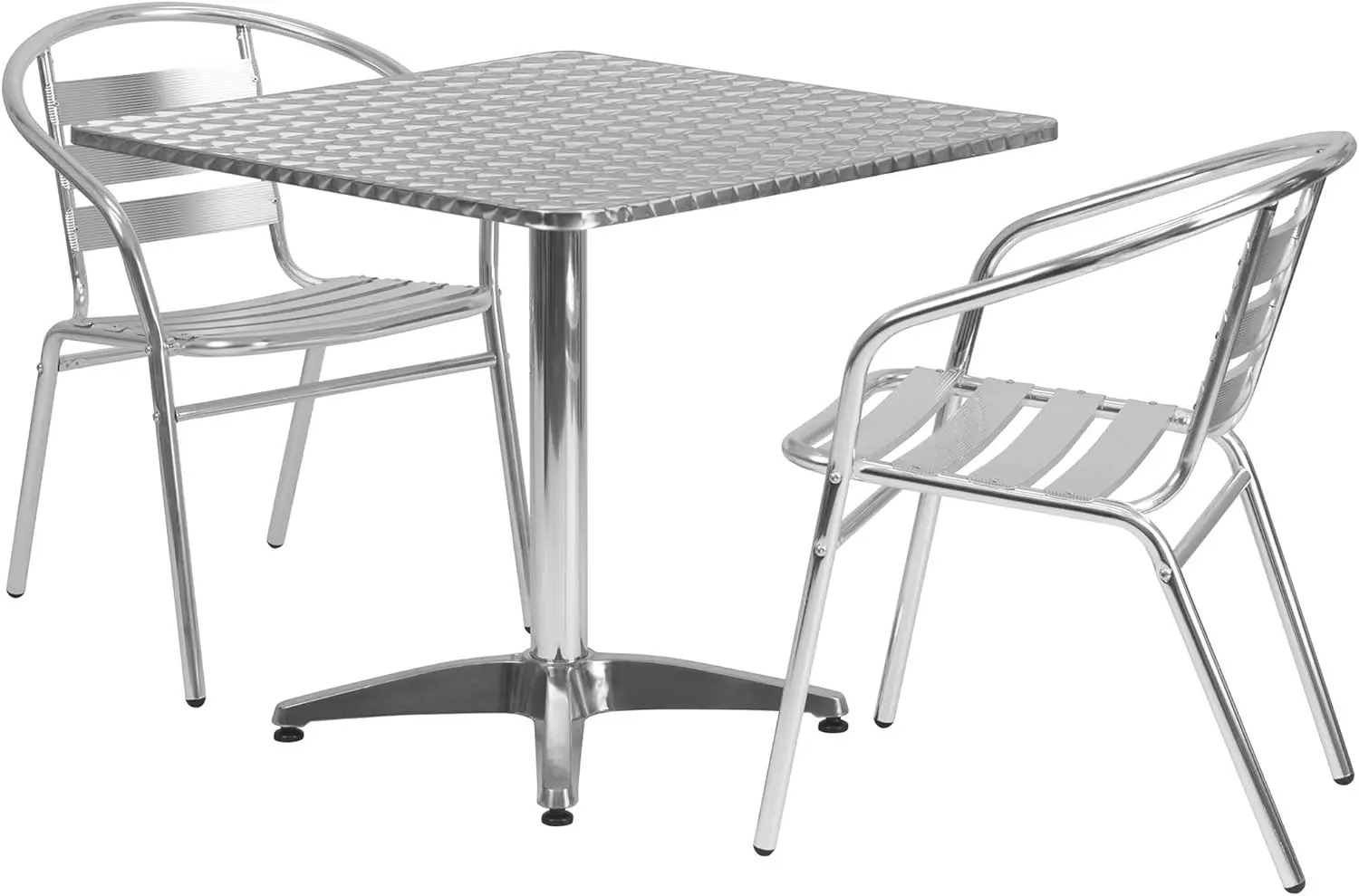 Lila 31.5'' Square Aluminum Indoor-Outdoor Table Set With 2 Slat Back Chairs