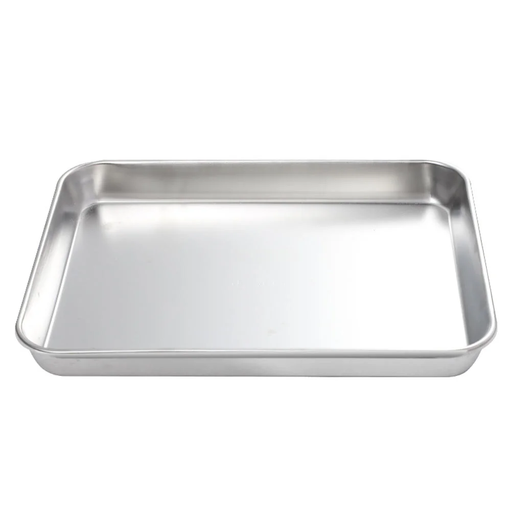 

Stainless Steel Tray Easy to Hold Flat-bottom Serving Bakeware Food Holder Plate Useful French Bread