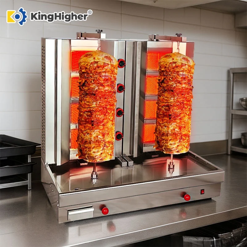 Commercial Gas Double Shawarma Machine 8 Burner Stainless Steel Professional Doner Kebab Grill Machine Automatic for Restaurants