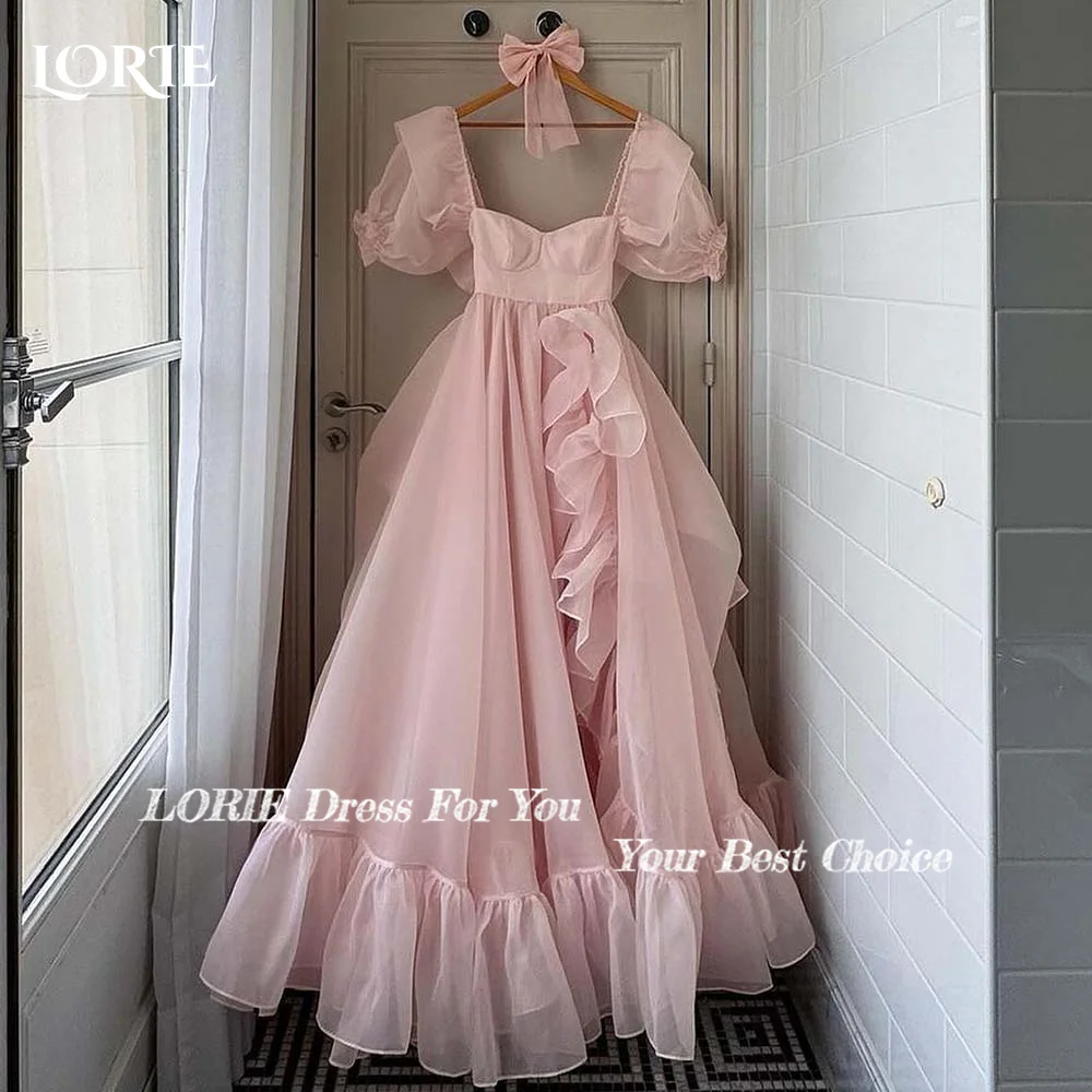 LORIE Princess Party Dress with Puff Sleeve Ruched Sweetheart Evening Gown Formal Occasion Pink Ruffle Prom Party GownCustomized