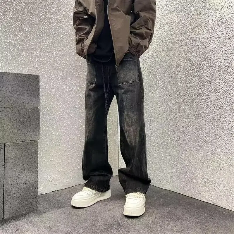 

Американские синие прямые джинсы в стиле ретро, мужские весенне-осенние свободные широкие брюки нового стиля, простые и универсальные одиночные