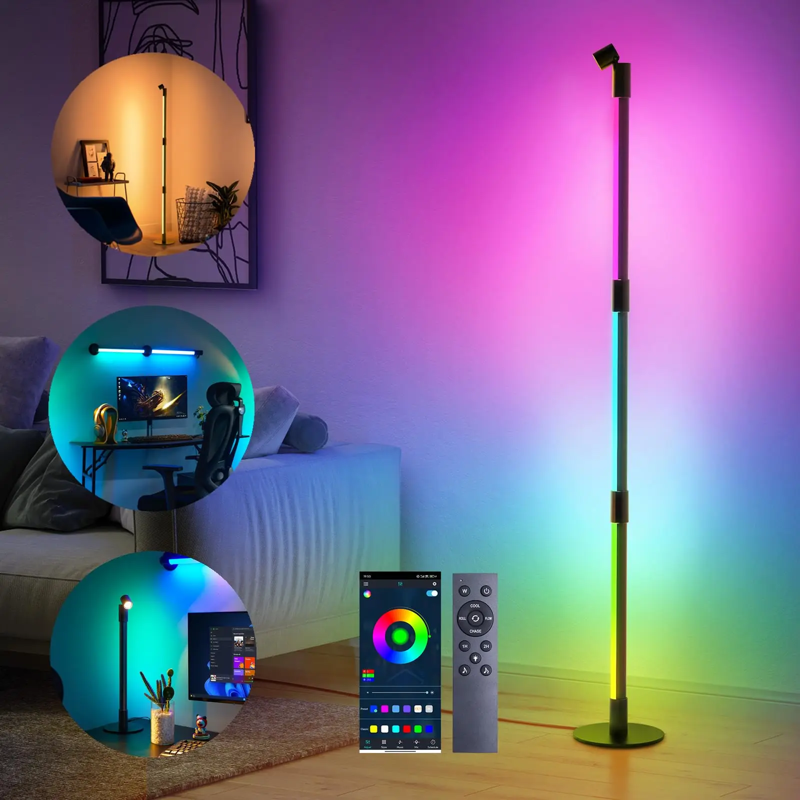 Smart RGBW LED Lamp with Spotlight, App & Remote Control, Music Sync, 16 Million Colors & Memory Function, Perfect