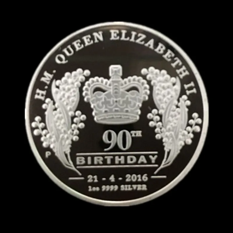 5 Pcs Non Magnetic Queen Elizabeth II 90Th Birthday Commemorative Badge Silver Plated Collectible Coin Souvenir Gift