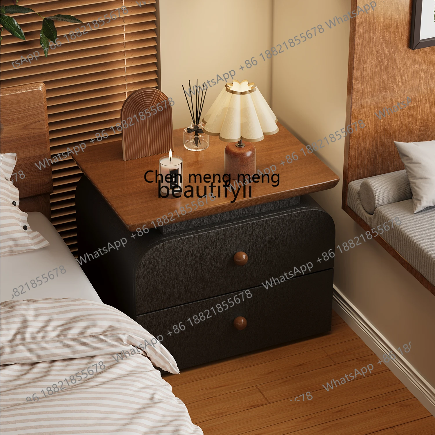 

X Bedside table Solid wood small bedroom Light luxury high-end black storage cabinet