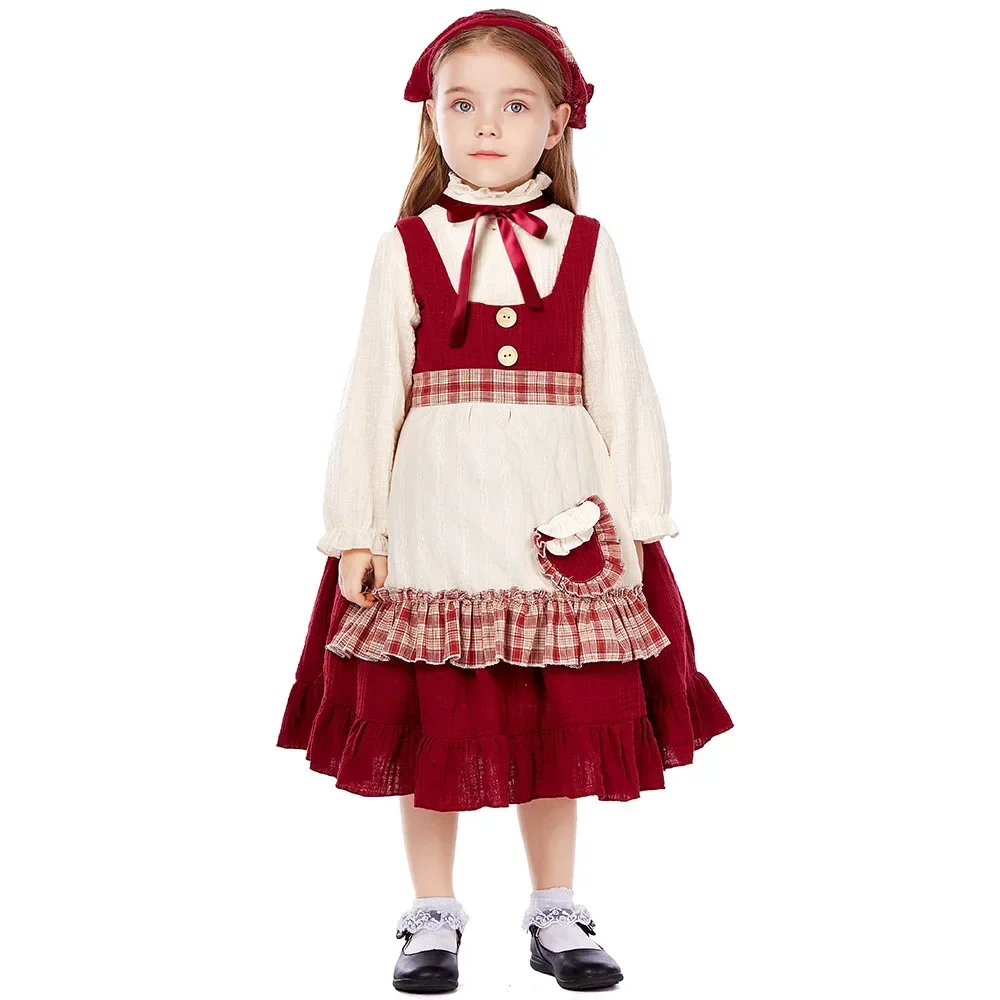 Medieval Dresses Deluxe Child Girl Maid Costume Halloween Purim Kid Storybook Servant Outfit Birthday Carnival Fancy Dress Up