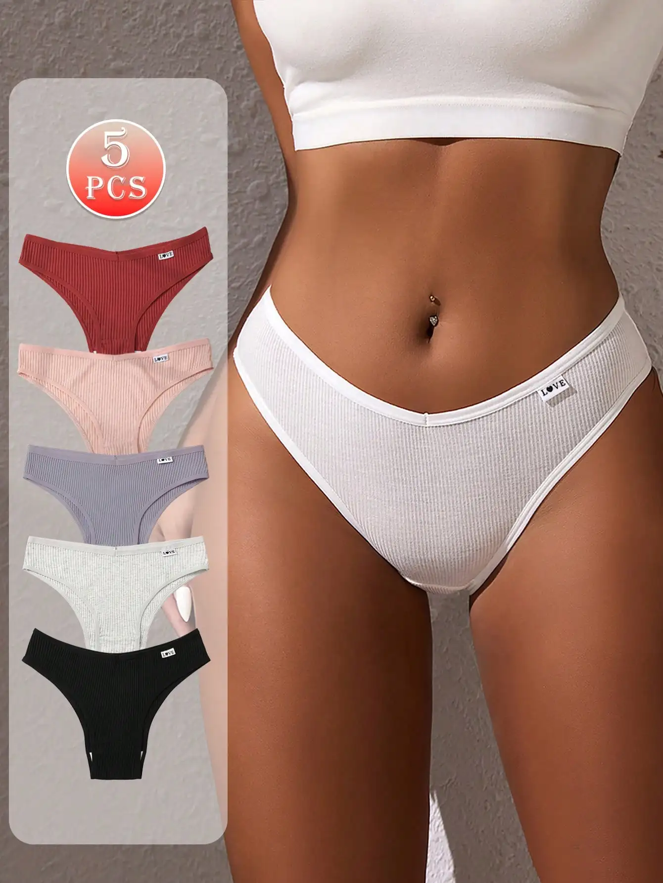 5 Stück/Packung Damen-Slips mit niedrigem Bund, niedriger Taille, niedlichem Aufdruck und Buchstaben-Design, hochelastisch – Detail 10