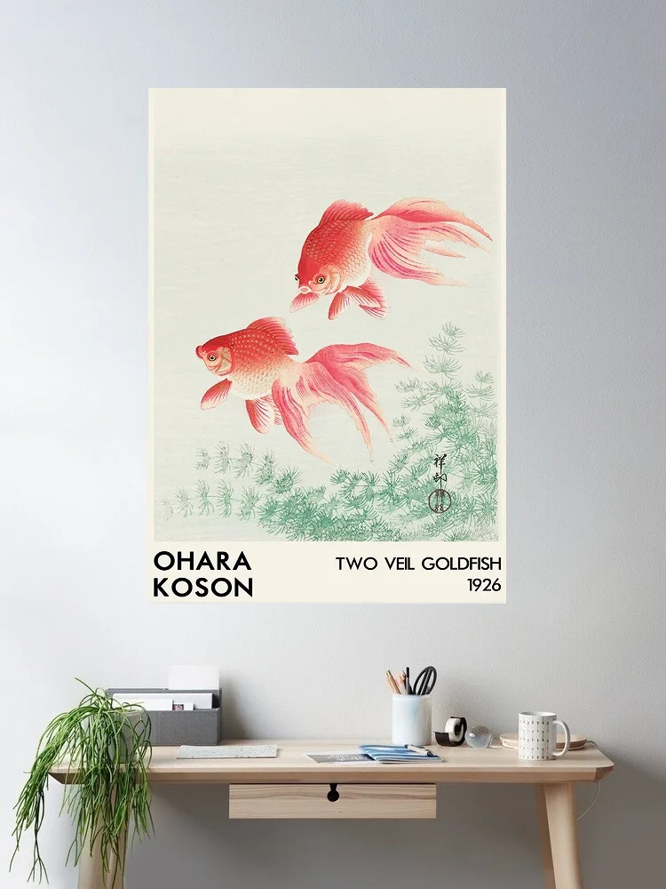 

Two Veil Goldfish Art Print Canvas Poster, Living Room Decor, Home Wall Picture