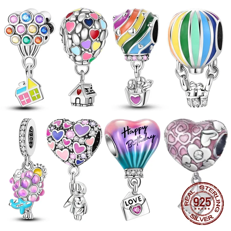 

2024 Newest Charm Bead Hot Air Balloon Colorful 925 Sterling Silver LOVE Family Dangle Fit Original Pandora Bracelet DIY Jewelry