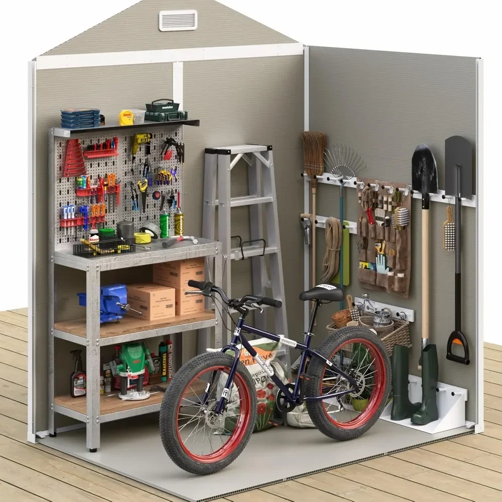 Outdoor Storage Shed , Plastic Resin Outside Sheds & Outdoor Storage for Trash Can, Bike, Lawnmower, Generator