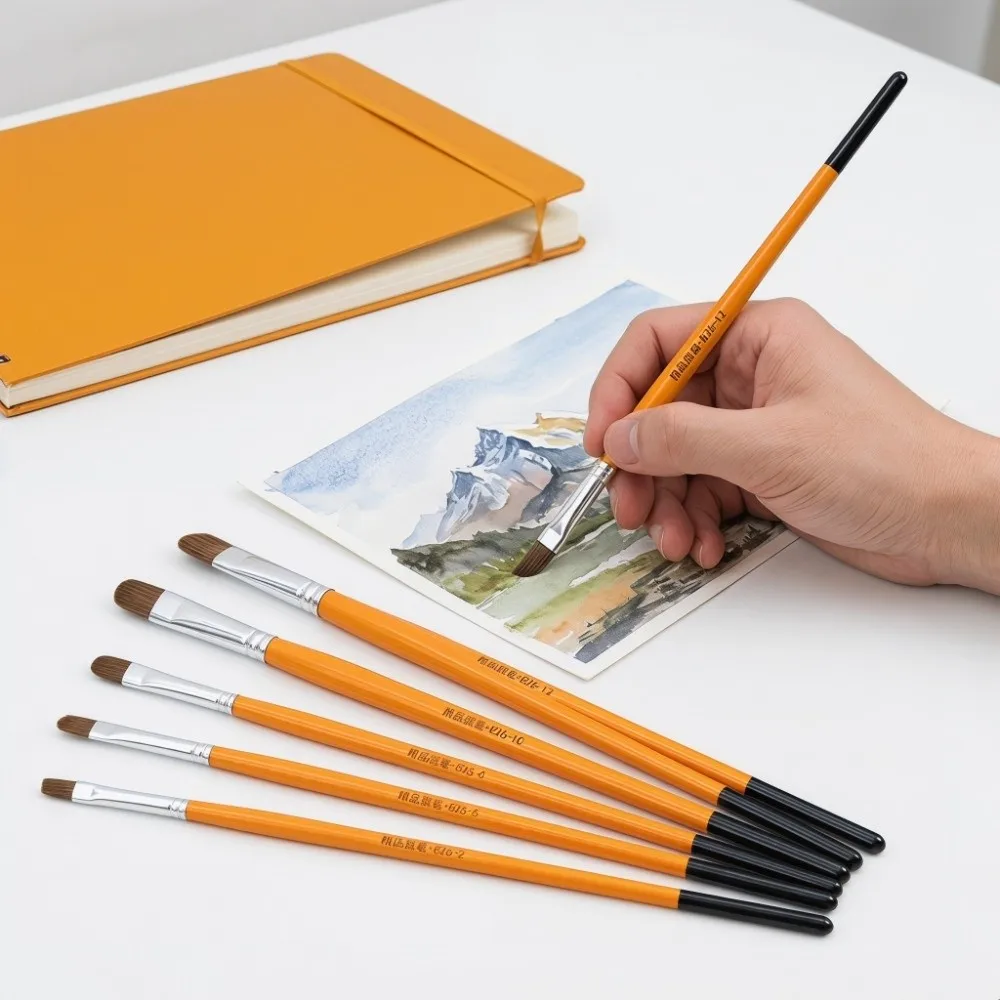 6PCS Round tip Round Tip Paint Brushes Long pole Premium nylon filaments Long Handle Art Brushes Multi-pigment match