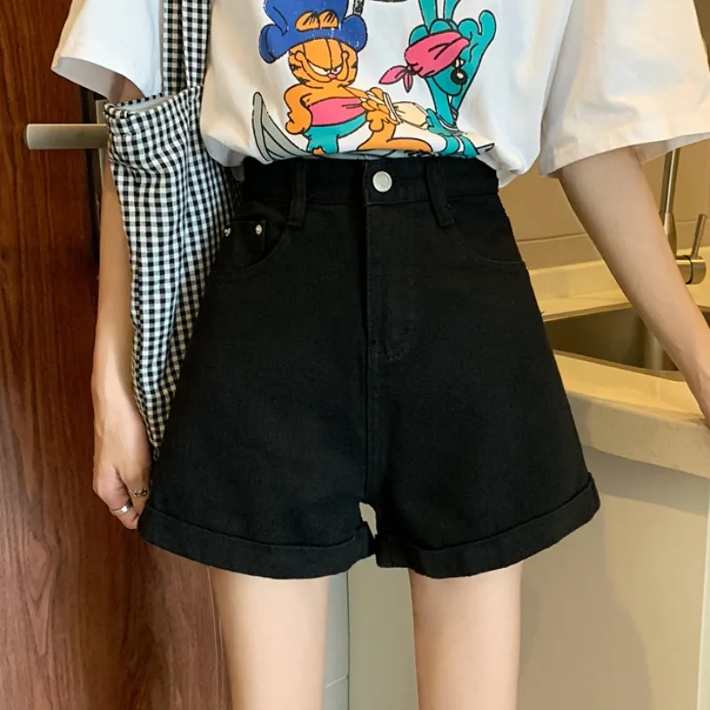 

Свободные джинсовые рта с высокой талией для женщин, летние шорты, широкие брюки трапециевидной формы, сексуальные юбки для девочек, глубокий цвет