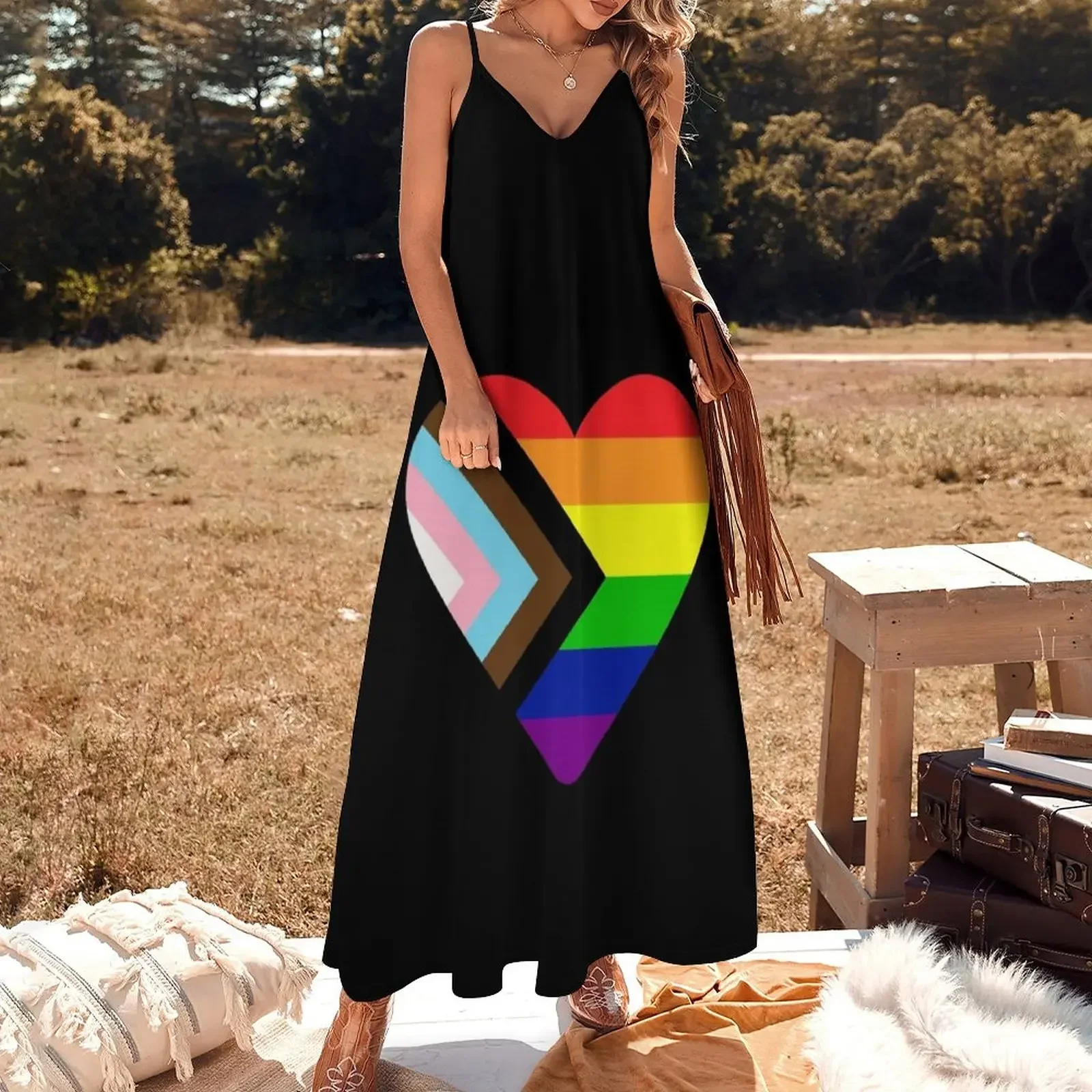 Progress Pride Flag Heart Sleeveless Dress evening dresses ladies dress for woman Dress