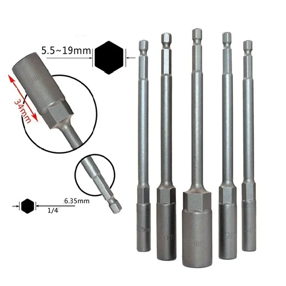 150mm Long 5.5mm-19mm Socket Screw Metric Driver Tool Set Adapter Drill Bit 5 To 13mm Hexagonal Shank Hex Nut Socket Screw Tool