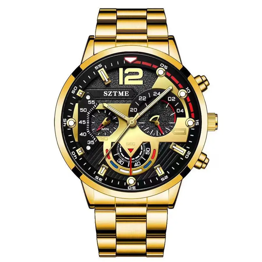 Trendy hot sale live men\'s fashion stainless steel band business watch luminous pointer with calendar quartz watch