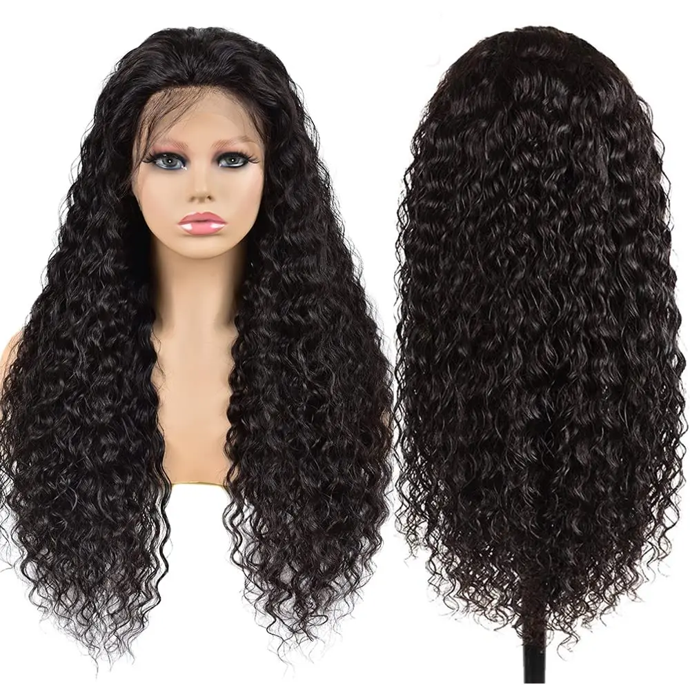 32 Inch Water Wave Human Hair Half Wig Upgrade 250% Density 3 IN 1 Half Wig With Drawstring Machine Made Wig Colored Natural