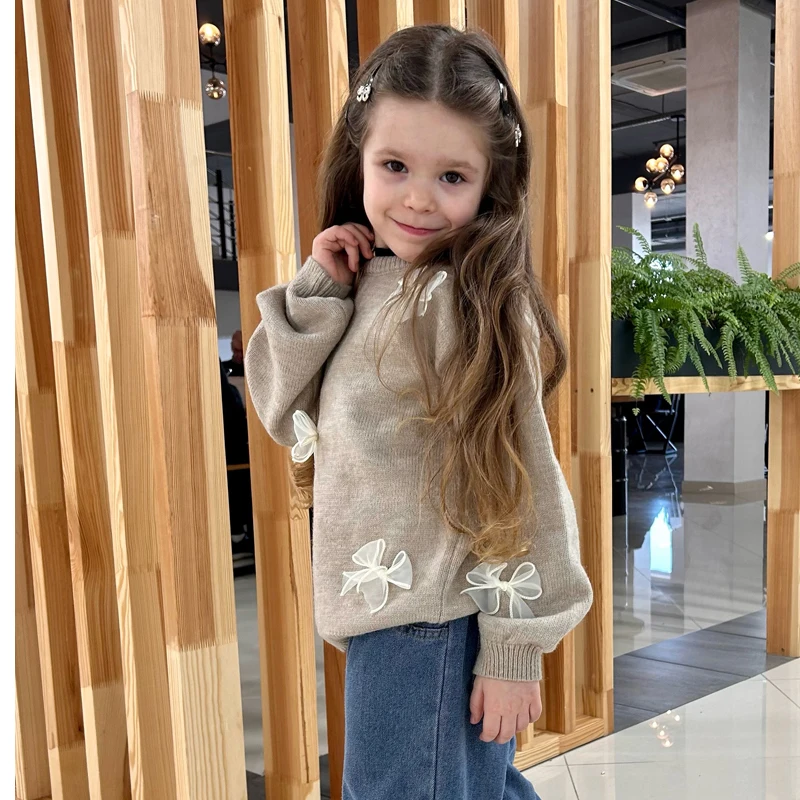 New Korea Girls Sweaters Children\'s Soft Butterfly Knit Child Pullover Round Neck Sweatshirt Toddler Baby Clothes 2-7 Years