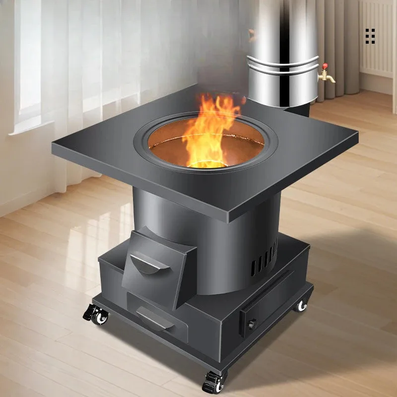 Estufa de leña con calefacción, caldero sin humo para interiores, de doble uso, para quemar leña, rural, para invierno